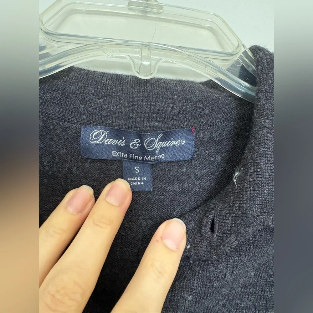 100% Merino Wool Collared Dark Gray Polo Sweater Charcoal Long Sleeve Men’s Sm